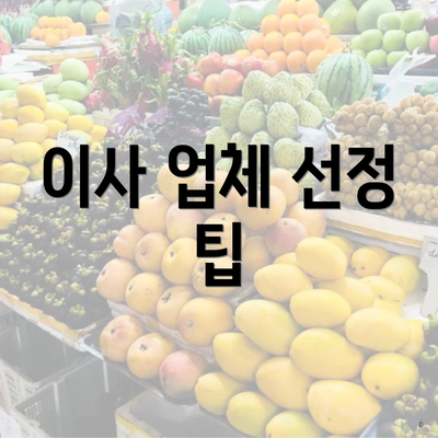 이사 업체 선정 팁