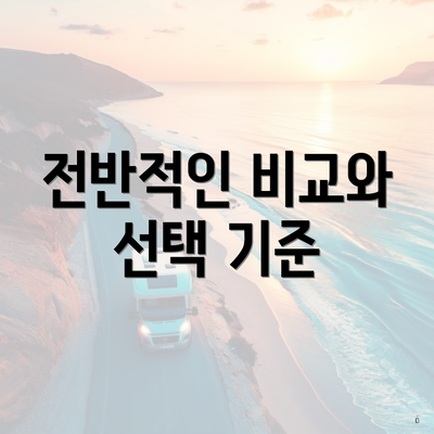전반적인 비교와 선택 기준