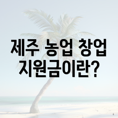 제주 농업 창업 지원금이란?